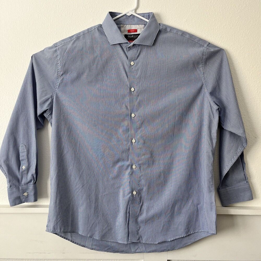 Kenneth Cole Awareness Button Long Sleeve Shirt Blue Striped 18 1/2 35/36 Tall